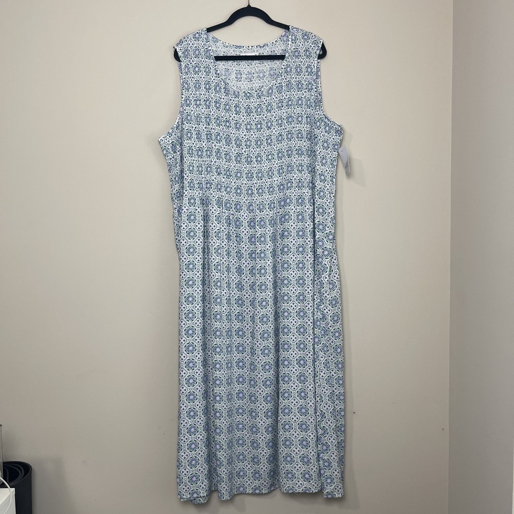 NWT Croft & Barrow Blue Green Print Maxi Dress Coastal Boho Resort Cottagecore